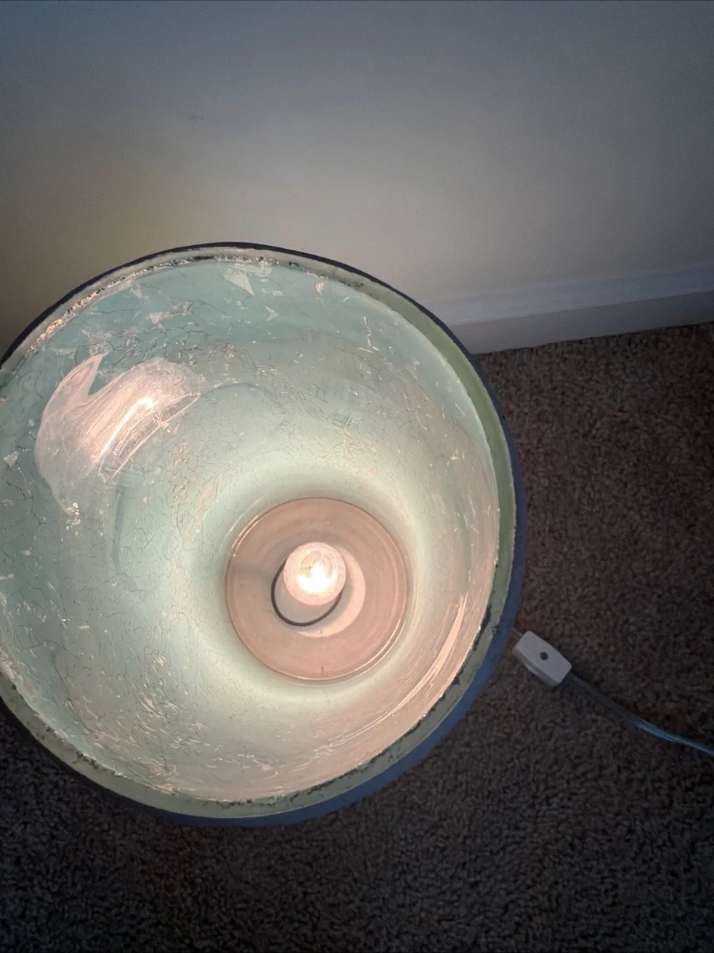 Turquoise Aqua Crackle Glass Cylinder Table Lamp Mid Century Style Light 13